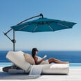 thumbnail image 4 of Patbrela 10ft Offset Patio Umbrella with Base, Cantilever Hanging Outdoor Umbrella with Solar Light Strips, Tilt Adjustment, Market Umbrella for Yard, Garden, Beach, Pool & Deck, Blue, 4 of 10