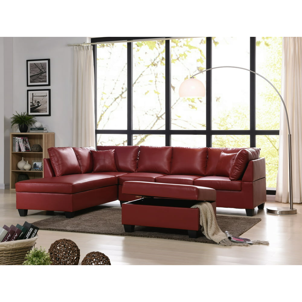 Living Room Furniture Red PU Upholstered Modern Casual Sectional Sofa ...