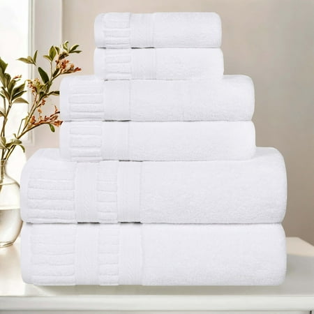 Superior Venice Ribbed Textured Border Zero Twist 6 Piece Towel Set White