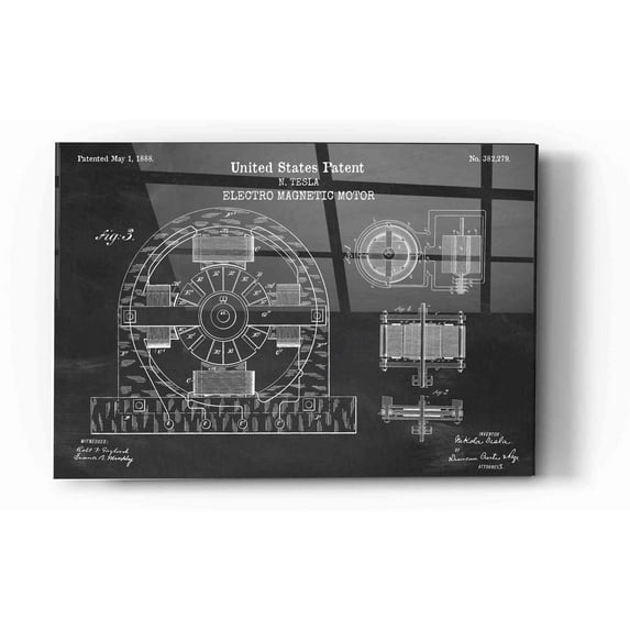 Epic Art 'Tesla Electro Magnetic Motor Blueprint Patent Chalkboard' Acrylic Glass Wall Art, 16"x24"