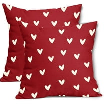 Valentines Day Pillow Cover Set of 2 16x16 Inch Love Heart Red Cotton Linen Decorative Throw Pillow Case Outdoor Cushion Cover for Home Couch Sofa Farmhouse Decor