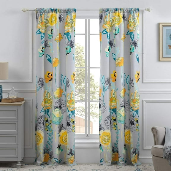 Global Trends Wildflower Delight Contemporary Curtain Panels, Set of 2, Gray, 94-inch Long