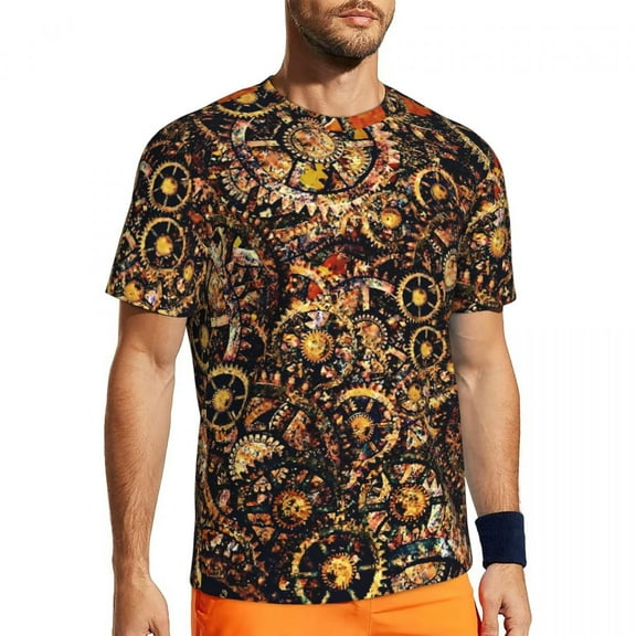 T Shirt For Men Gym Steampunk Gear Art T-Shirts Harajuku Golden Cogwheel Summer Tees Streetwear Grap