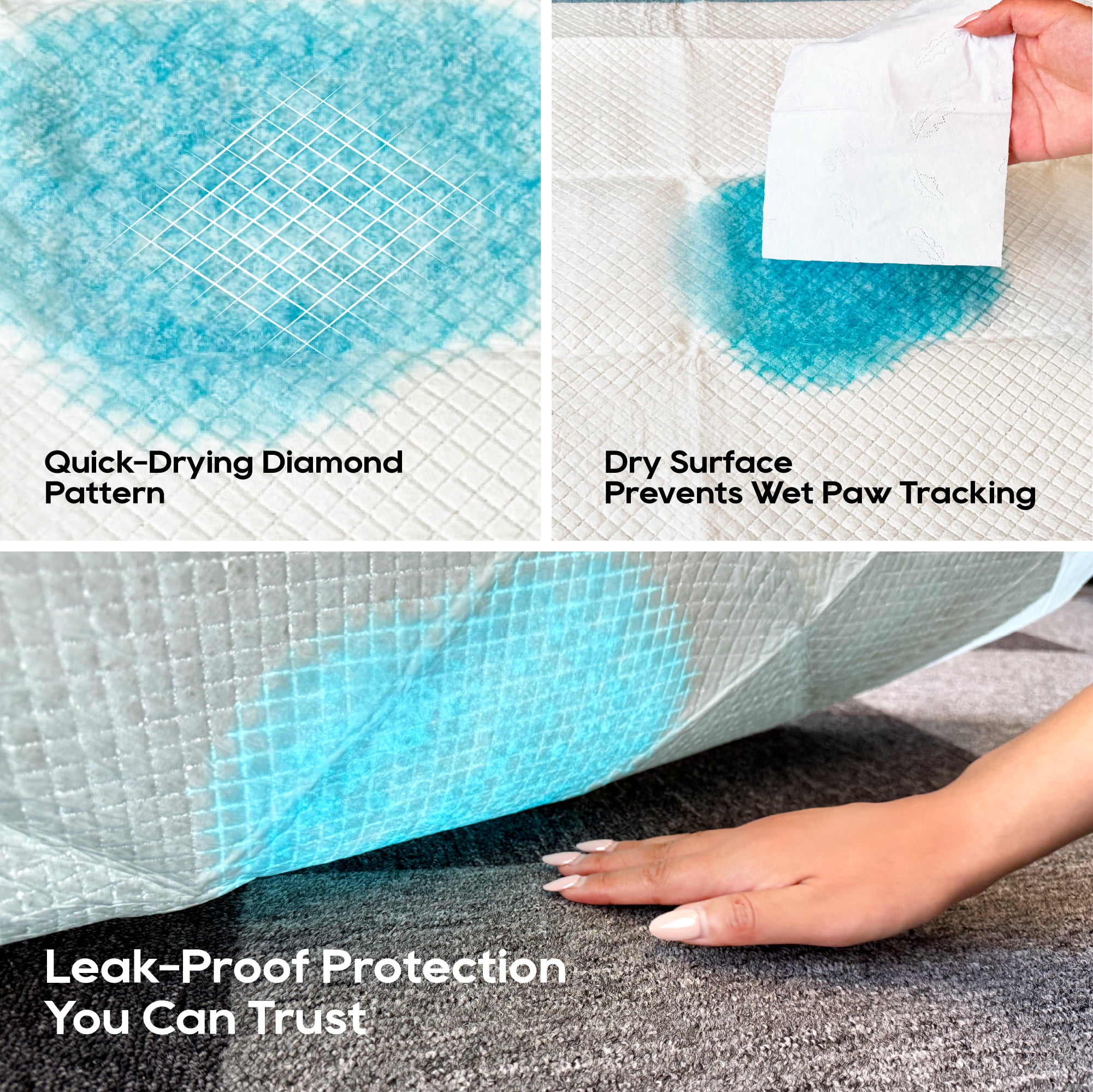 Honey Care Extra Large Dog and Puppy Training Pads, Ultra Absorbent, Blue, 28" x 34", 40 Count