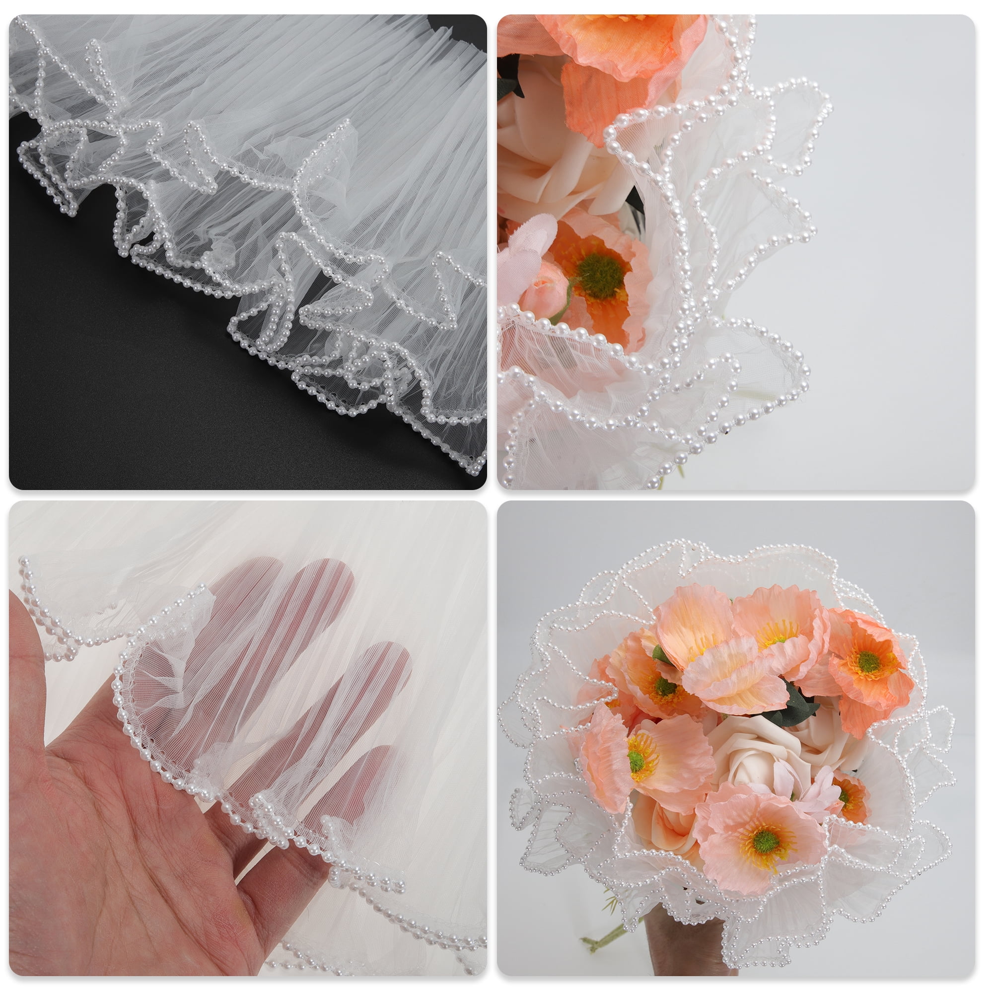 Unique Bargains Faux Pearl Edge Wrinkled Flower Wrap for All Occasions White