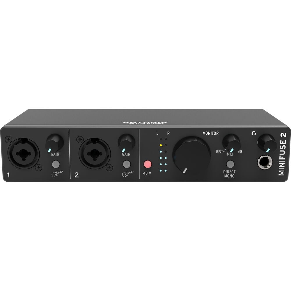 Arturia MiniFuse 2 Flexible Dual Portable USB Type-C Audio/MIDI Interface (Black) Bundle with Studio Pro Monitor Headphones and XLR-XLR Cable