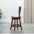 thumbnail image 3 of 24" Counter Height Swivel Stool, Velvet Upholstered Barstools with Slat Back, Round Seat and Footrest, Leisure Bar Chairs Solid Wood Dining Chair for Kitchen Island Pub, Cherry+Beige Fabric Seat, 3 of 6