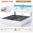 thumbnail image 3 of Queen Size Farmhouse Bed Frame with Bookcase & Storage Drawers LED Wooden Platform Storage Bed, No Box Spring Needed, White, 3 of 11