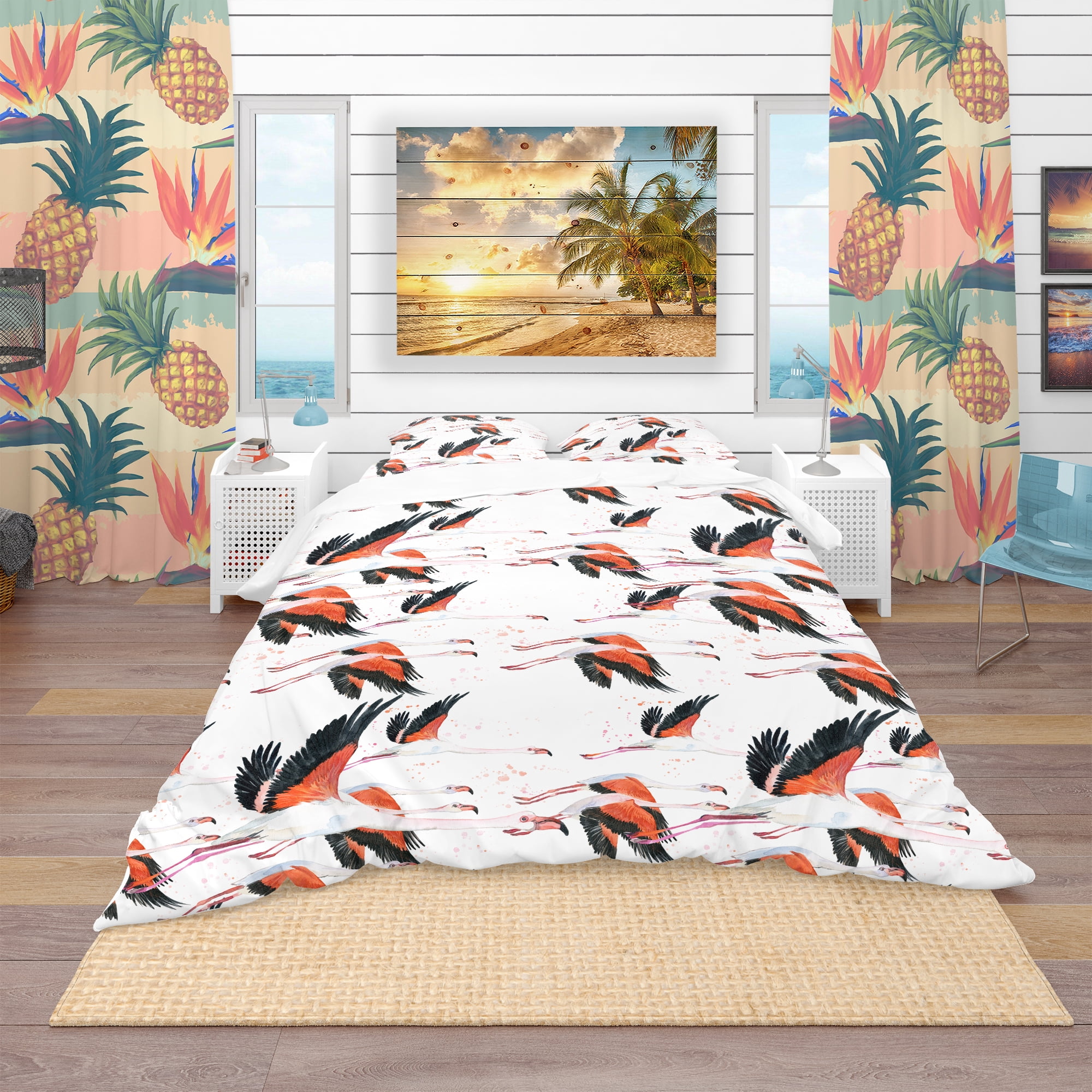 Designart 'Flamingo Watercolor Tropical' Tropical Duvet Cover Set
