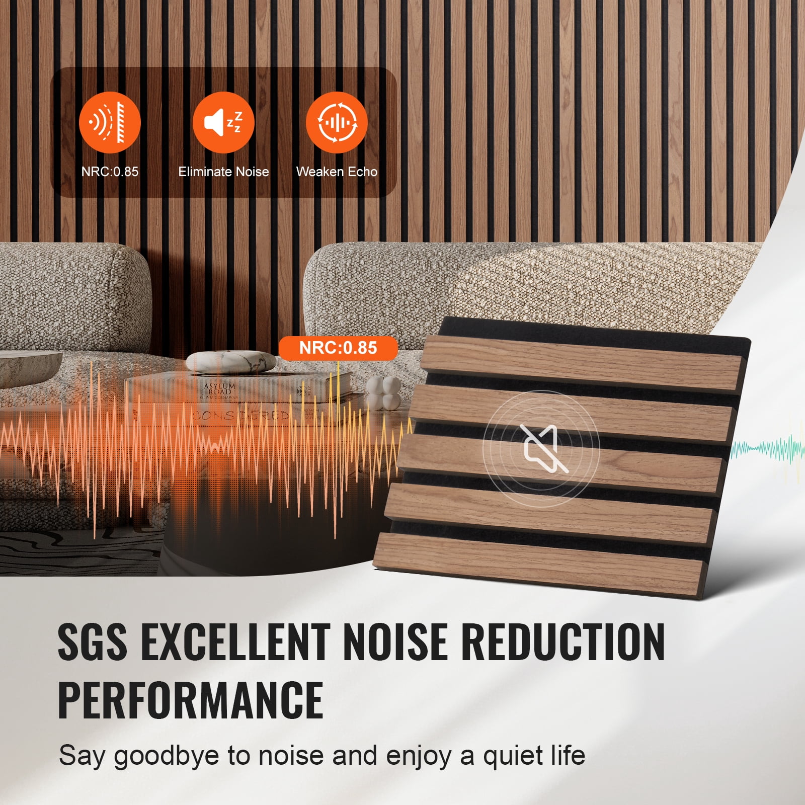 VEVOR Wood Slat Acoustic Panels, 7.9 x 94.5 inch, MDF Accent Wooden Wall Panels for Modern Interior Wall, Faux Wood Wall Board Panels for Stylish Decor and Noise Reduction, Walnut