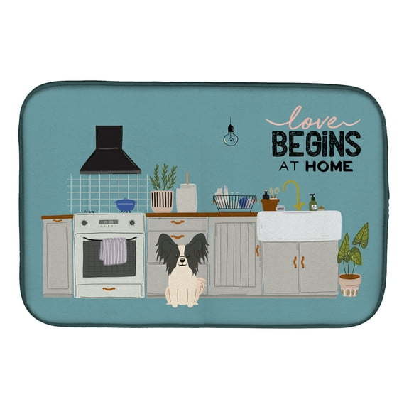 Black White Papillon Kitchen Scene Dish Drying Mat