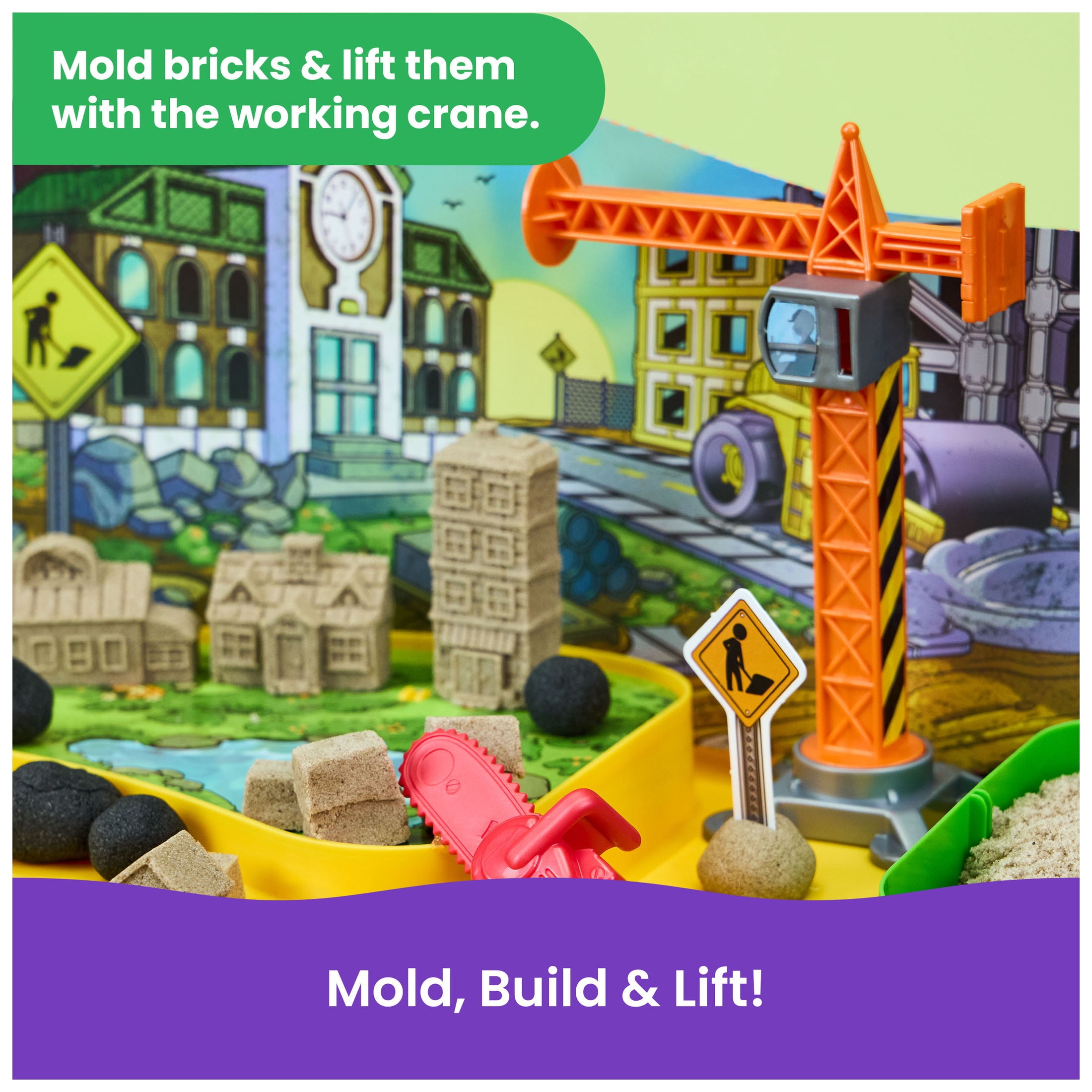 Kinetic Sand, Construction Zone with 1.75lb Sand, 2 Vehicles, Tools & Storage Case