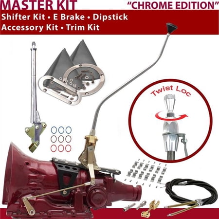 American Shifter TH200 Shifter Kit Chrome 23 in. Swan E Brake Cable Clamp Trim Kit Dipstick for DEF78