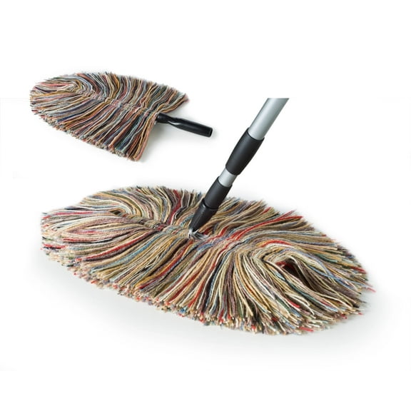 Sladust Big Wooly Multicolored All Wool Floor Dry Mop With Telescoping Handle And Hand Duster