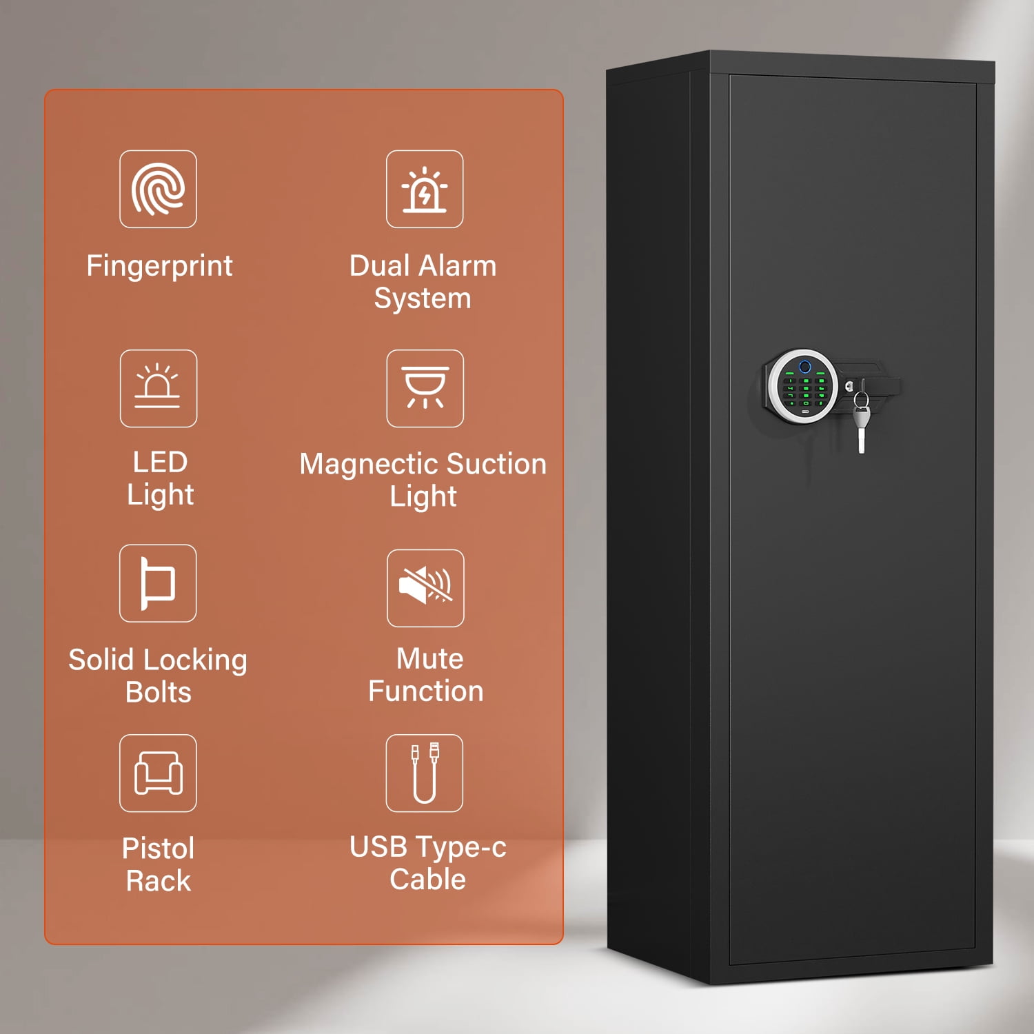 Omethey 10-12 Biometric Gun Safe，Large Unassembled Fingerprint Gun Safes for Home Guns and Shotgun，Shotgun Safe with Mute Function & Backlit Keypad，Long Gun Safe with Adjustable Ammo Box