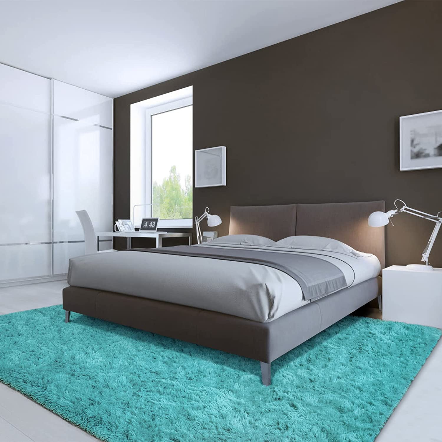 Lochas Soft Plush Fluffy Rugs Modern Indoor Shaggy Area Rug for Bedroom Living Room Home Decor Floor Carpet,8'x10',Blue