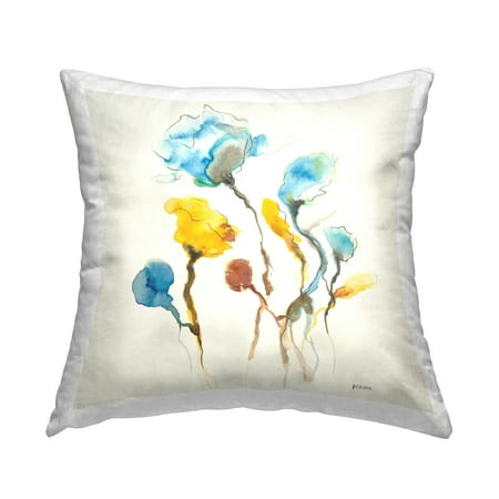 Stupell Industries Blue & Yellow Rose Sprigs Square Decorative Printed Throw Pillow, 18 x 18