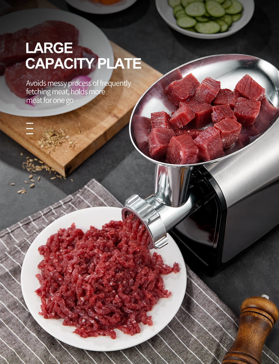 Meat Grinder Electric, Stainless Steel Compact Sausage Stuffer, 3 Grinding Plates & 2 Blades