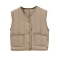 thumbnail image 2 of WAVSUF Winter Down Vest Kids Girls Plush Jacket Vest Retro Round Neck Cotton Solid Color Waistcoat Beige Size 1 Years, 2 of 9