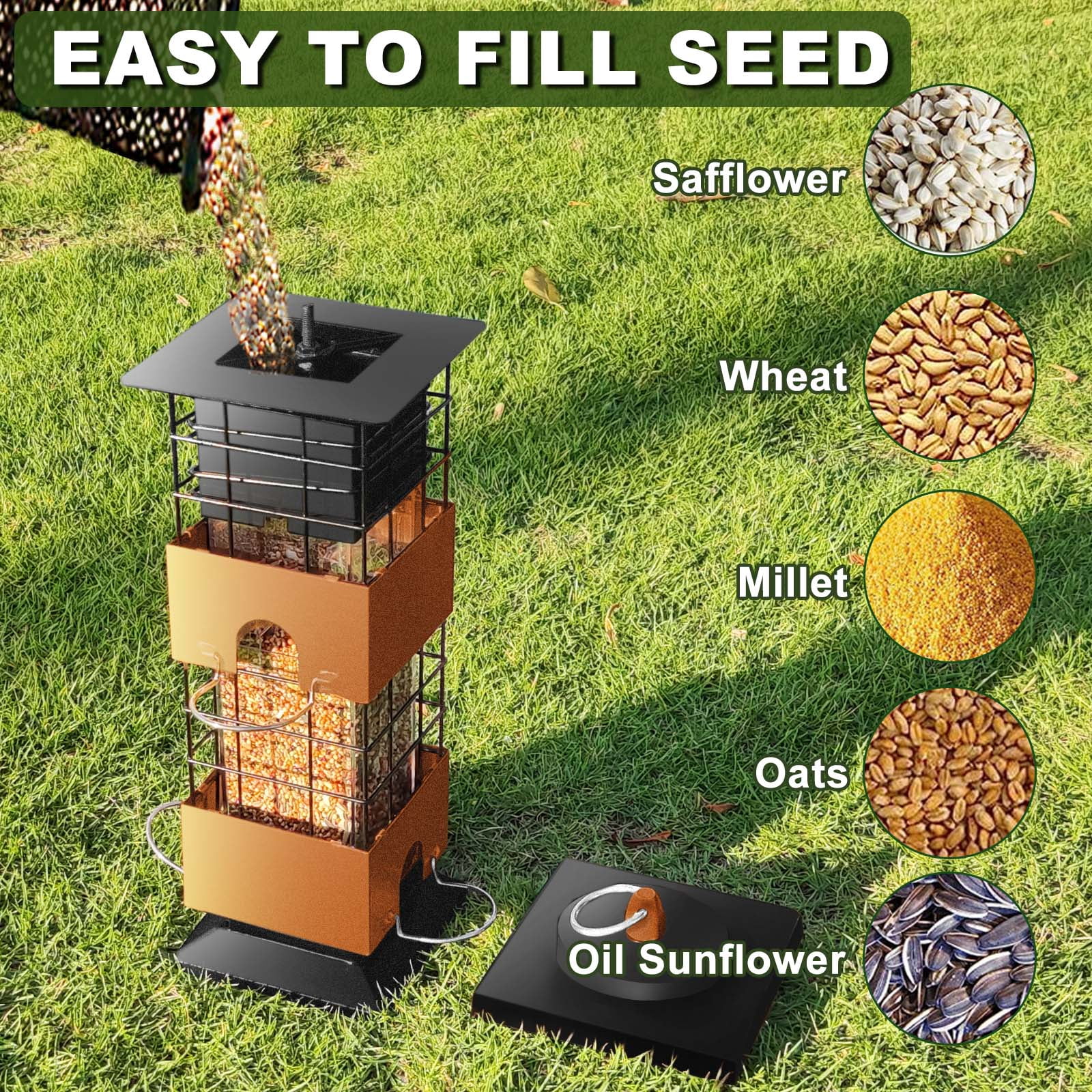 Squirrel Proof Bird Feeder, Metal Bird Feeders for Outdoors Hanging, 3lb Gravity Protection Squirrel Proof Wild Birds Seed Feeders for Finch Cardinal Blue Jay Outside
