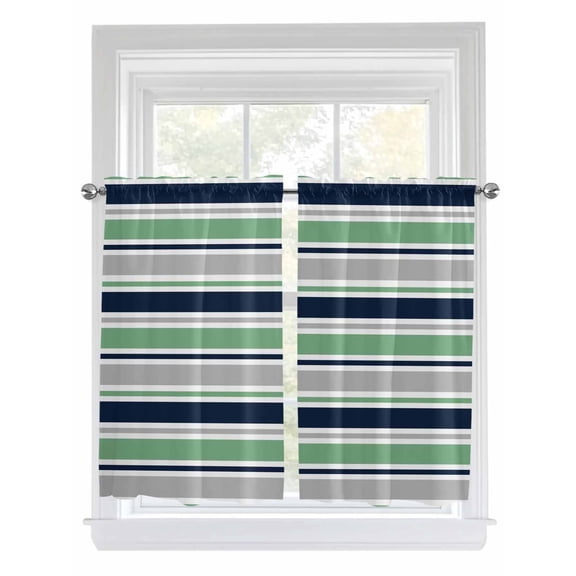 Green Grey Striped Bathroom Window Curtain, Farmhouse Stripes Modern Abstract Art Light Filtering Coffee Kitchen Curtains, Bedroom Living Room Curtains 2 Panel 84"x54"