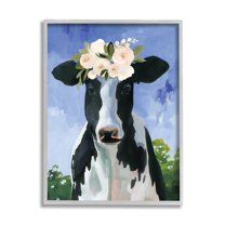 Stupell Industries Country Cow Cattle Flower Crown Roses Botanical Fam Framed Wall Art, 11 x 14, Design by Caverly Smith