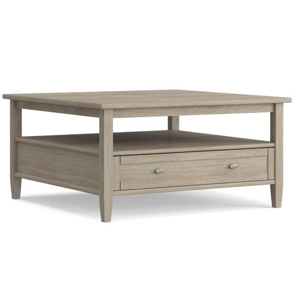 Warm Shaker 36 inch Wide Solid Wood Transitional Square Coffee Table in Distressed Grey