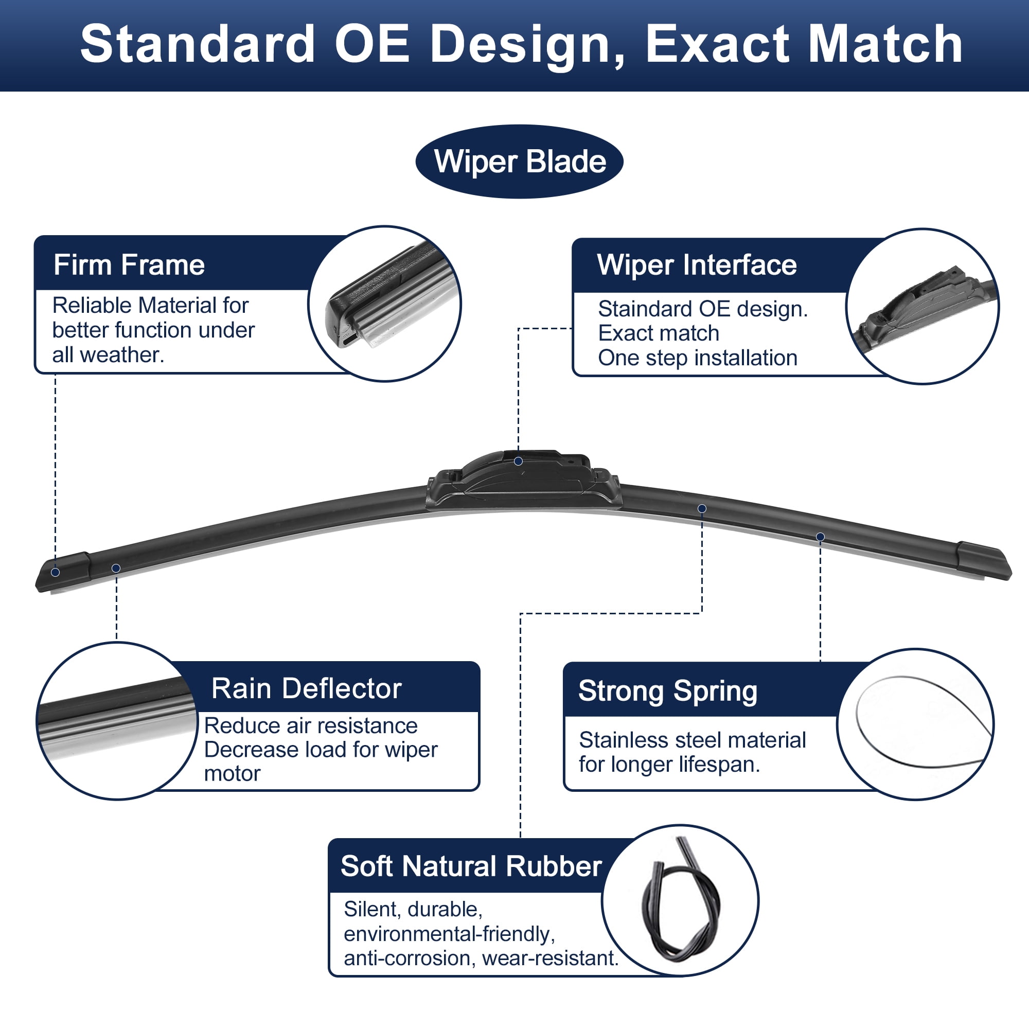 Unique Bargains 2pcs 24"+18" Silicone Front Windshield Wiper Blade Replacement for Chevrolet Equinox 16-23 J / U Hook