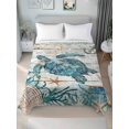 thumbnail image 4 of Teal Sea Turtle Coastal Flat Sheets Only Cal King Size, Soft Breathable Bed Top Sheets for Mattress, Summer Beach Nautical Starfish Retro Bedding Flat Sheets for Home Hotel Bedroom Bed Protection, 4 of 9