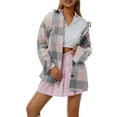 thumbnail image 5 of KOMOO Women Plaid Shirt Coat Single-breasted Long Sleeve Lapel Slit Pocket Jacket Plus Size, 5 of 9