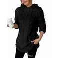 thumbnail image 2 of Women'S Solid Color Long Sleeve Hooded Jacquard Sweatshirt Jacket Slim Fit Drawstring Plush Sweatshirt Black M, 2 of 9