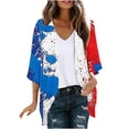 thumbnail image 3 of UVEASISHA Womens 4th of July Kimono 3/4 Sleeve Plus Size Cardigans for Women American Flag Distressed Print Cardigan Jacket Open Front Casual Beach Coverups Multicolor S, 3 of 6