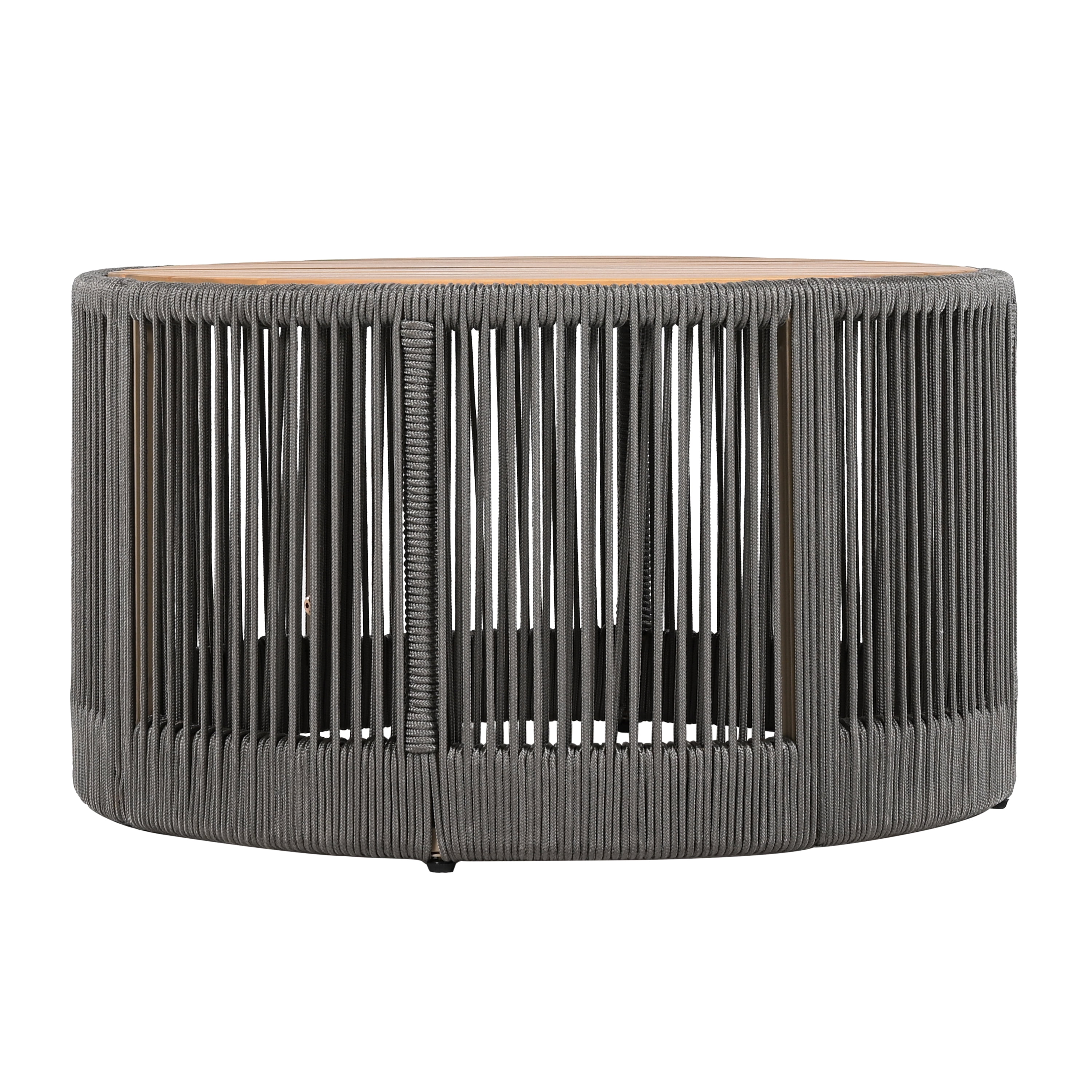 Euroco Outdoor Rattan rope & Acacia Wood Coffee Table - Patio Balcony Furniture for Garden, Yard, Balcony - Weather Resistant (Rope Grey, Natural Iron)