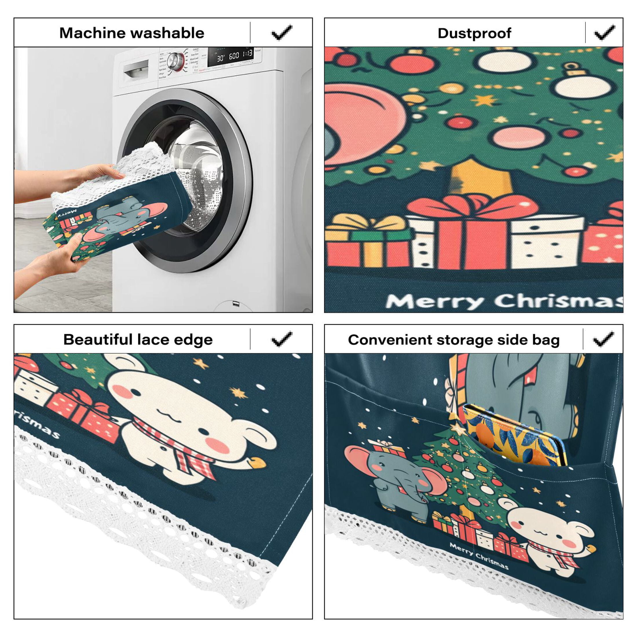 Cute Elephant and White BearWasher and Dryer Covers Dust-Proof and Oil Resistant Fridge Cover with 4 Storage Pockets Washing Machine Top Cover for Laundry Kitchen Home 51.2 x 22 In