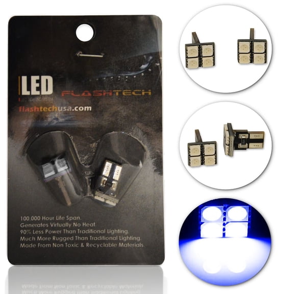 Flashtech Extremely Bright LED Bulbs for Car Interior Dome Map Door Courtesy License Plate Lights - Blue - T10 Flat Canbus