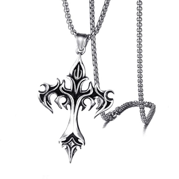 HONCLL Men's Retro Flame Crucifix Necklace Titaniums Steel Clavicle Chain Unisex Choker Everyday Wear Neckchain Accessories