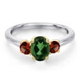 thumbnail image 3 of Gem Stone King 925 Silver and 10K Yellow Gold Emerald Envy Mystic Topaz and Red Garnet Engagement Ring for Women | 1.20 Cttw | Oval 7X5MM | Gemstone November Birthstone | Size 8, 3 of 6