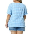 thumbnail image 3 of Agnes Orinda Women's Plus Size Gingham Tops Plaid Sweetheart V Neck Puff Short Sleeve Button Decor Summer 1950s Blouses 4X Blue, 3 of 6