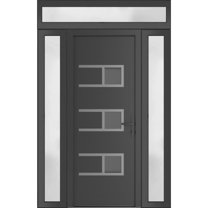 Front Exterior Prehung Metal-Plastic Door Frosted Glass | Manux 8933 Antracite Grey | 2 Side and Top Sidelite Transom | Office Commercial and Residential Doors Patio 68x94 W16 36 16x80 14 Left-hand