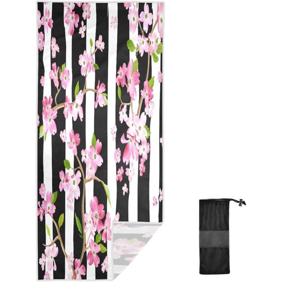 Coolnut Plum Black and White Stripes Microfiber Beach Towels 71x31in,Dragonfly Pattern Sand Free Beach Towel,Quick Dry Beach Towel, Extra Large Beach Towels for Adults,Kids,Travel Towel,Camping