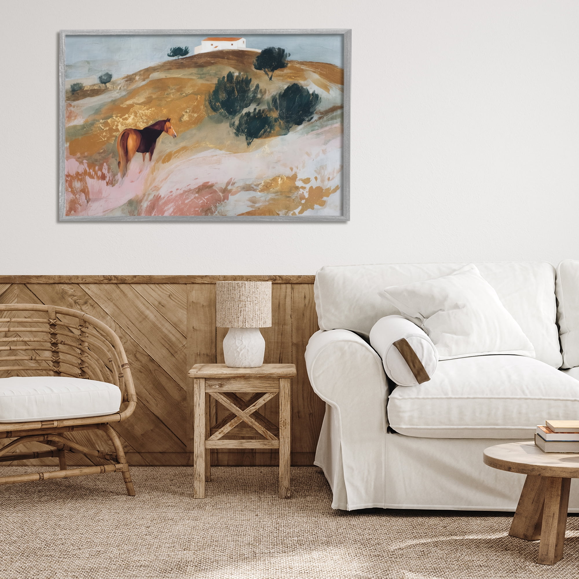 Stupell Industries Horse in Tuscan Countryside Gray Framed Giclee Art, design by Chromatic Storm Studio