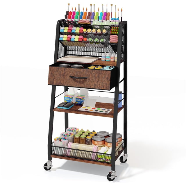 Carrito utilitario Homsorout de metal de 3 niveles con cajón y ruedas