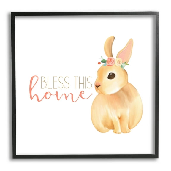 Stupell Industries Bless This Home Bunny Graphic Art Black Framed Art Print Wall Art, Design by Kim Allen