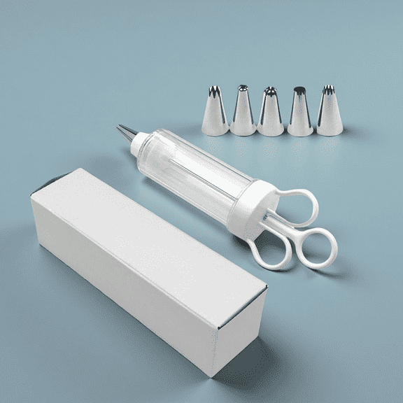 Cake Decorating Kit, Cupcake Icing Piping Kit, Cake Decorating Gun with 5 Stainless Steel Piping Tips, White