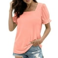 thumbnail image 5 of aidice Tops for Women Square Neck Short Sleeve Smocked Loose T Shirts Casual Comfy Solid Color Summer Shirts, 5 of 9