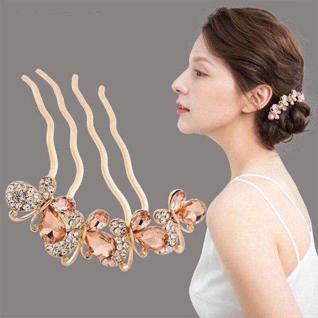 1 peine para el pelo de boda con flores de cristal y diamantes de imitación para mujer, color champán