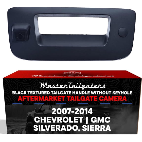 Master Tailgaters Black Tailgate Handle with Backup Camera Replacement for Chevrolet Silverado / GMC Sierra (2007-2014) Key Hole Plug | IP68 Waterproof | Parking Grid Lines Available | Easy Install