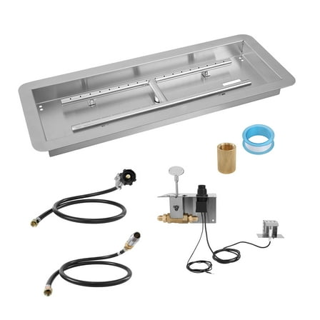 SKYSHALO 24x8 inch Stainless Steel Fire Pit Insert, Rectangular Burner Kit for Gas, 120,000 BTU H-Burner, Suitable for Indoor and Outdoor Settings