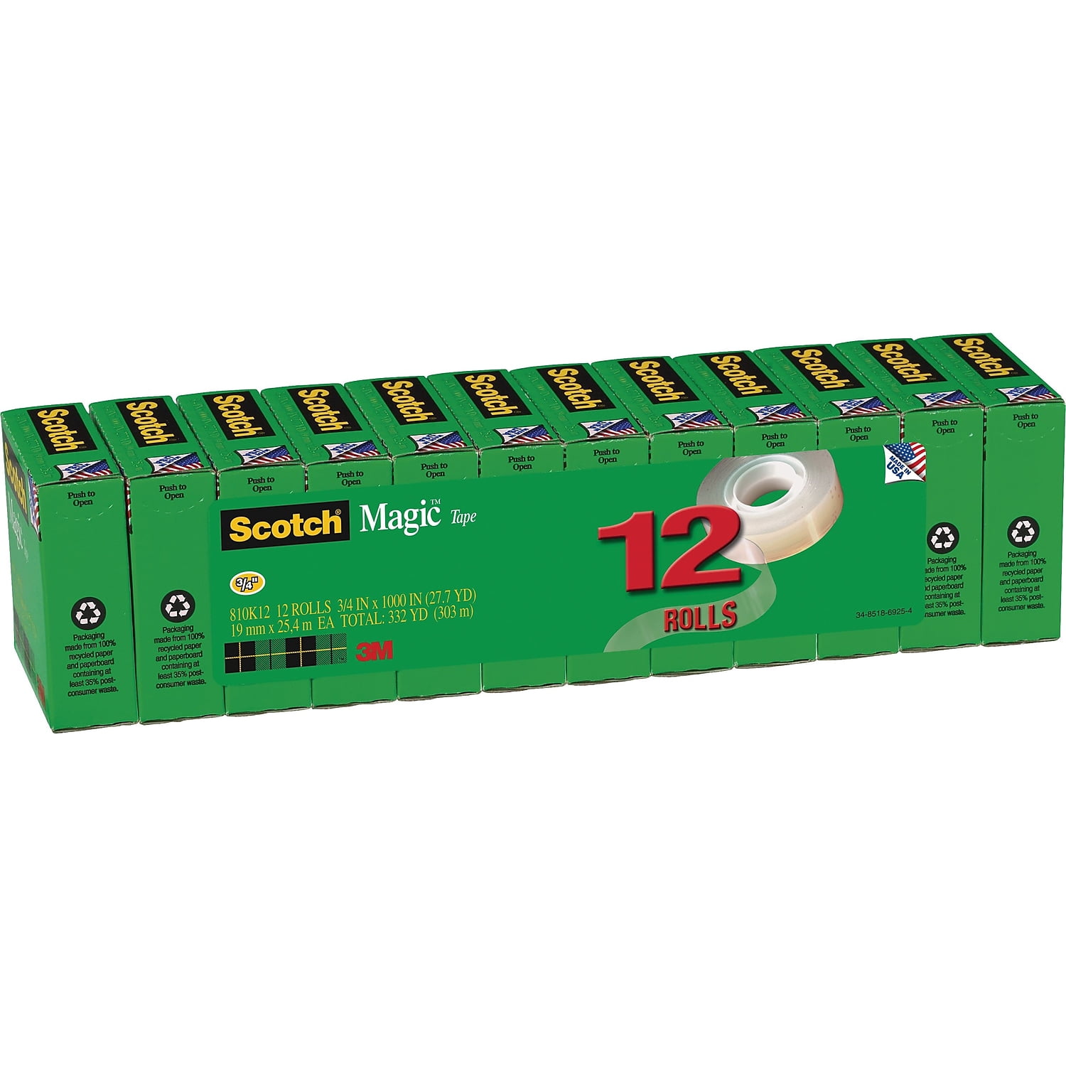 Scotch Magic Tape Value Packs 12 Rolls/Pack 810K12CASE