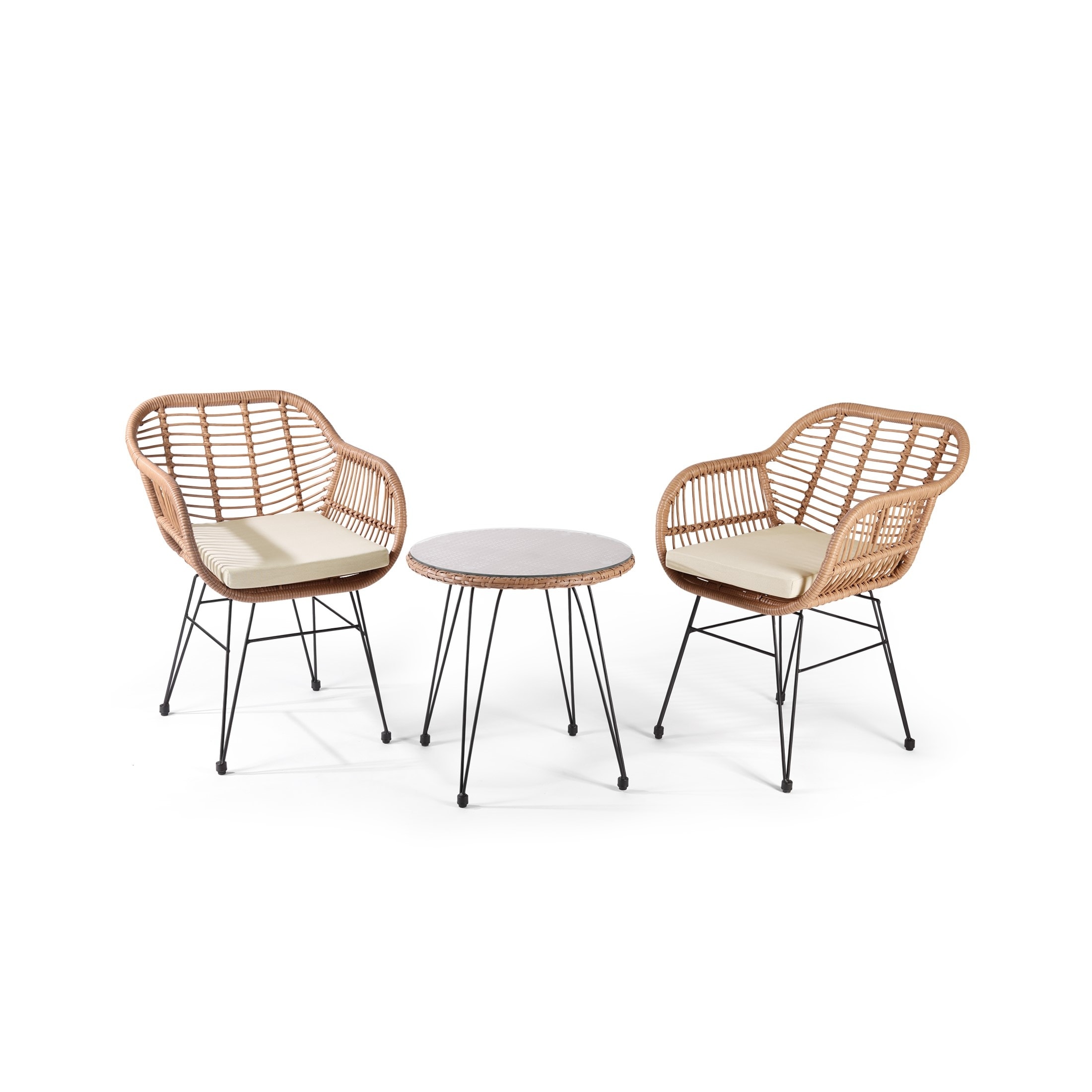 Crescent 3-Piece Outdoor Wicker Patio Bistro Set with Cushions White